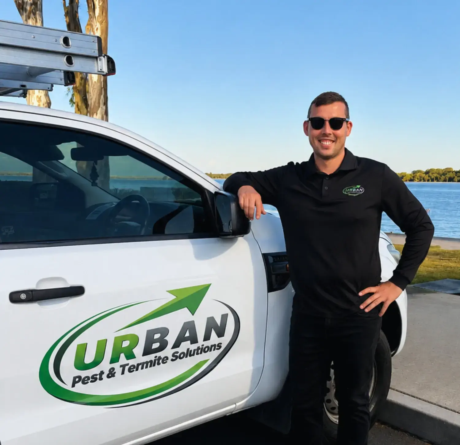 Urban Pest technician treating a home exterior